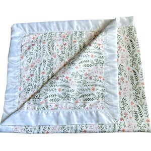 Hand Crafted Baby Blanket Colorful Watercolor Floral Soft Flannel Satin Ribbon